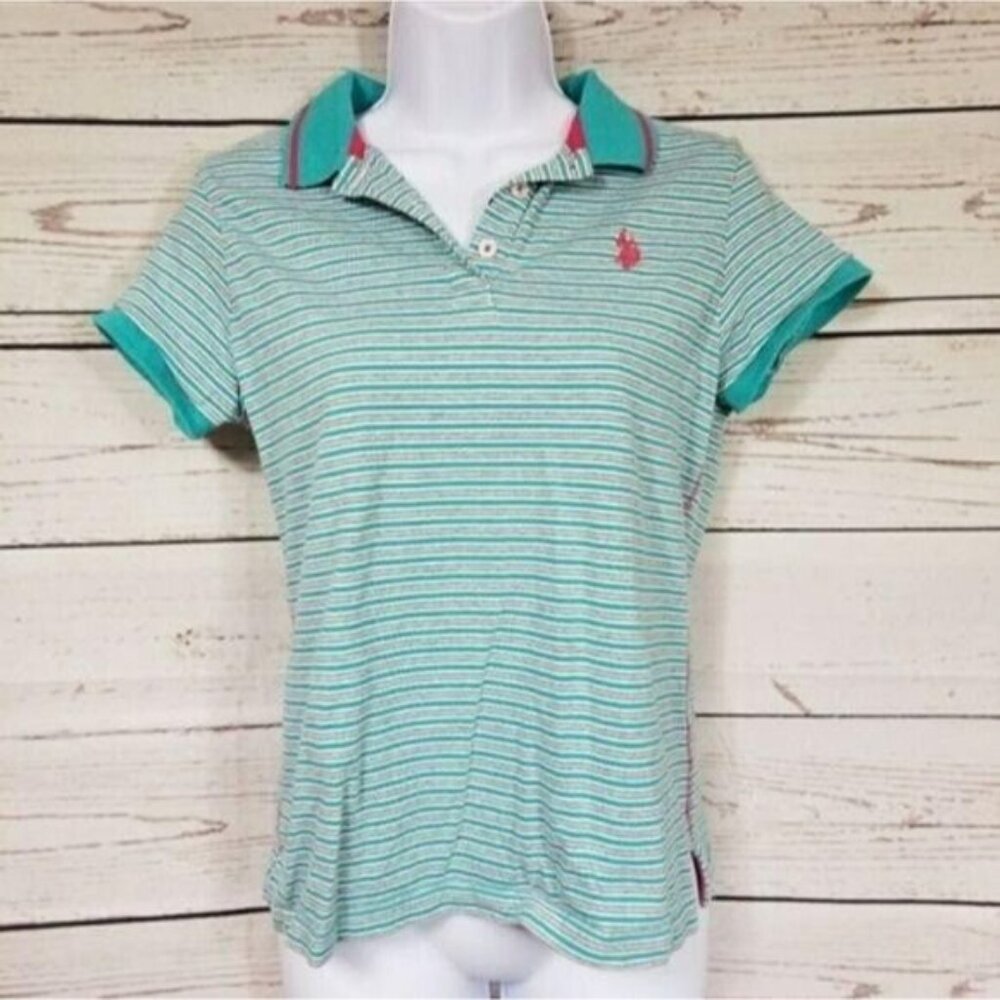 US Polo Assn Girls Striped Polo Short Sleeve Shirt Size L